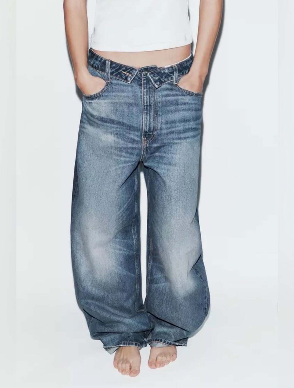 Zara Folded Waist Jeans Sz 10